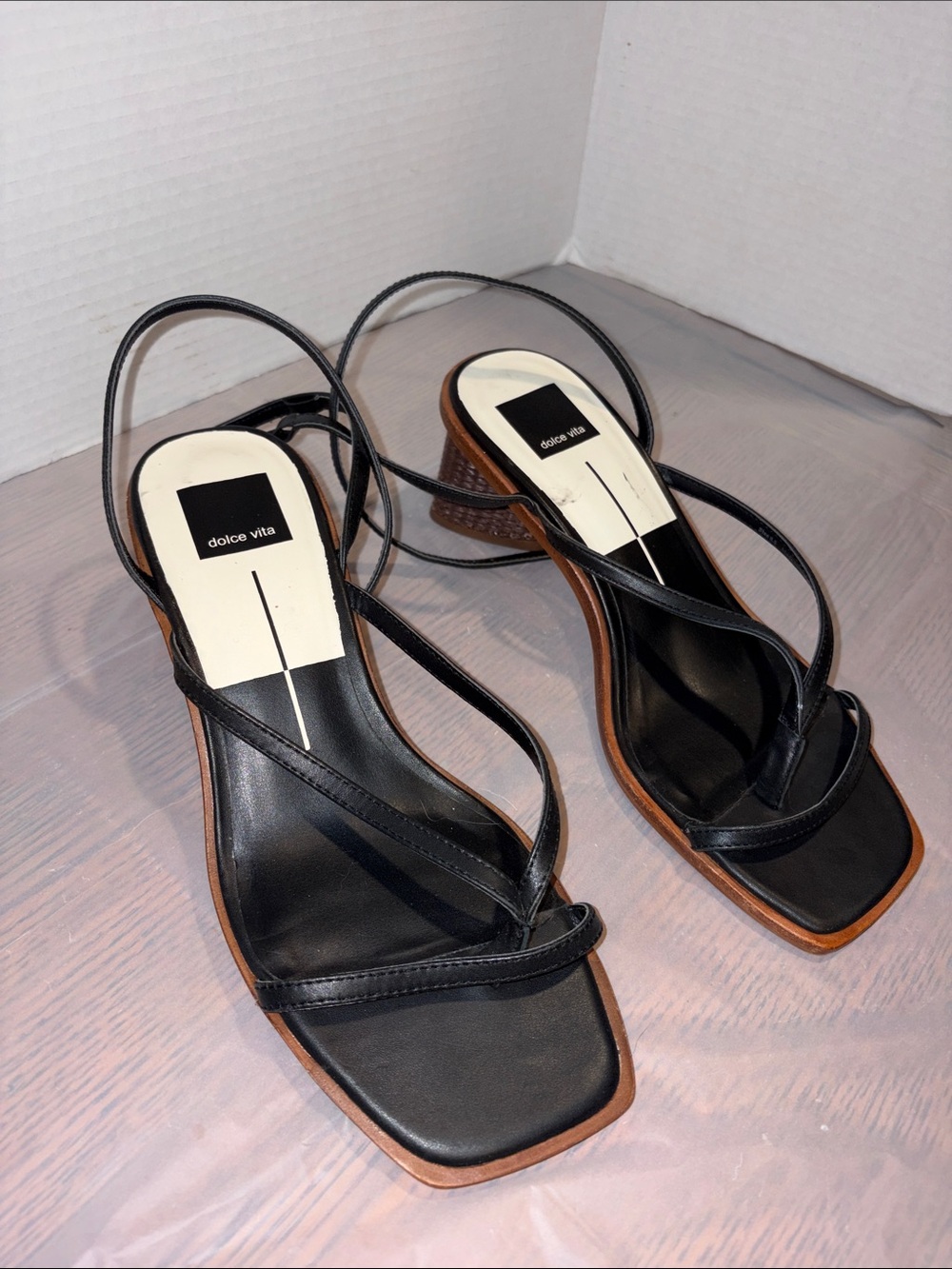 Dolce Vita Black Square Toe Strappy Slingbacks